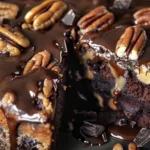 Decadent CHOCOLATE PECAN OOey GOOEY BUTTER CAKE Recipe finished dish