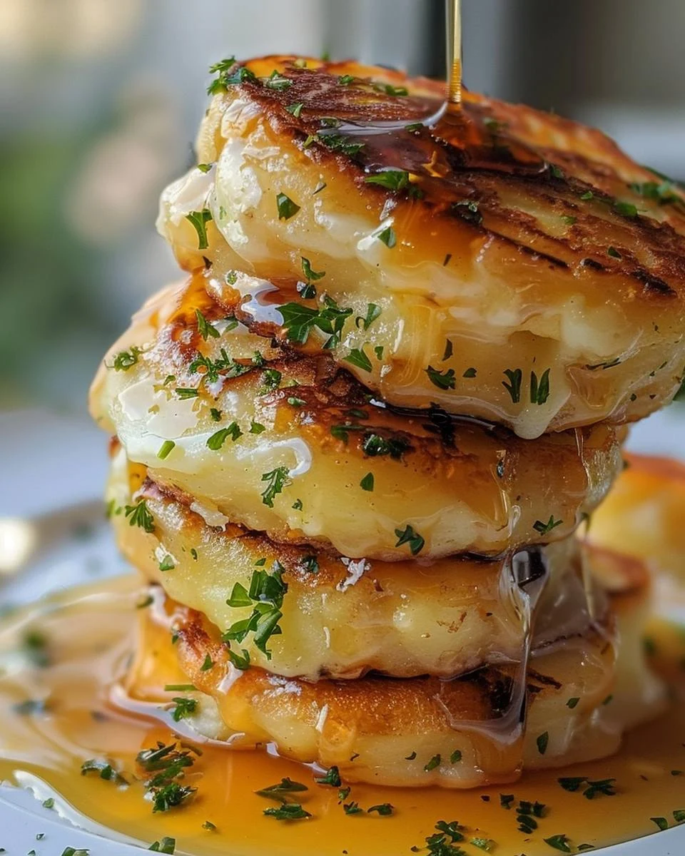 Decadent Honey Butter Potato Pancakes Stuffed with Cheese finished dish