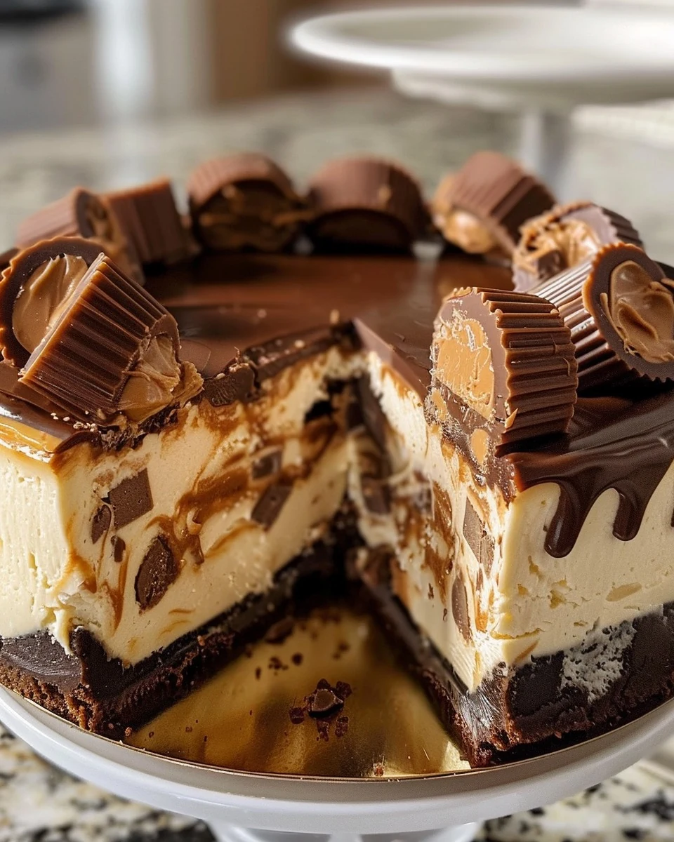 Decadent Reeses Peanut Butter Cup Cheesecake Recipe finished dish