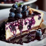 Decadent WHITE CHOCOLATE BLUEBERRY CHEESECAKE Recipe finished dish