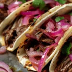 Delicious Adobo Wagyu Beef Tacos with Pickled Onions Recipe finished dish