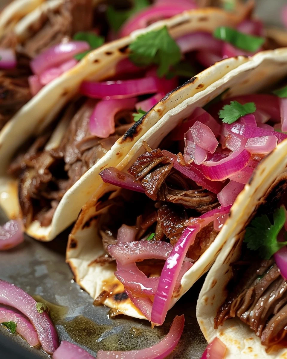 Delicious Adobo Wagyu Beef Tacos with Pickled Onions Recipe finished dish