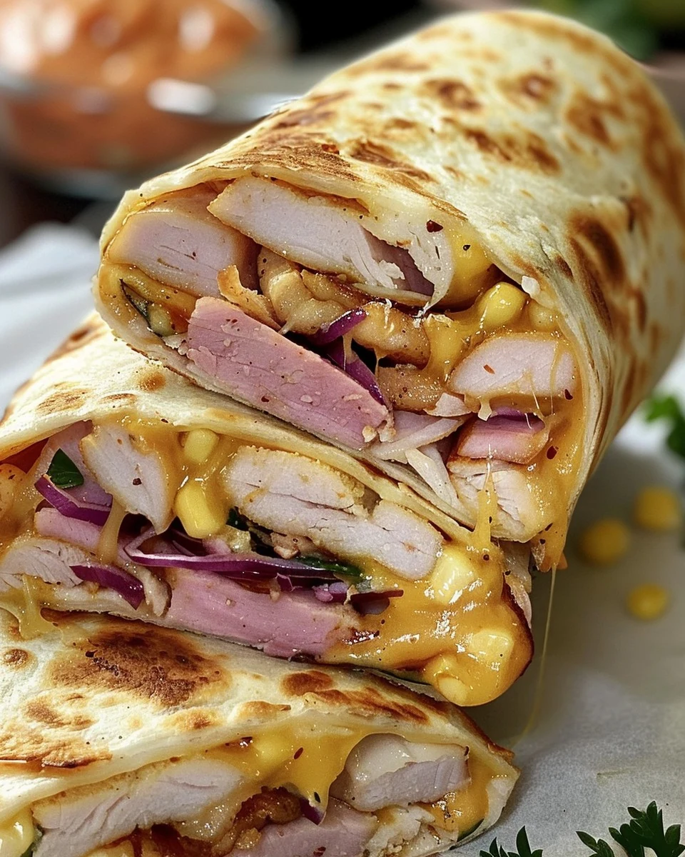 Delicious AIR FRYER HOT CHICKEN HAM AND CHEESE WRAPS Recipe finished dish