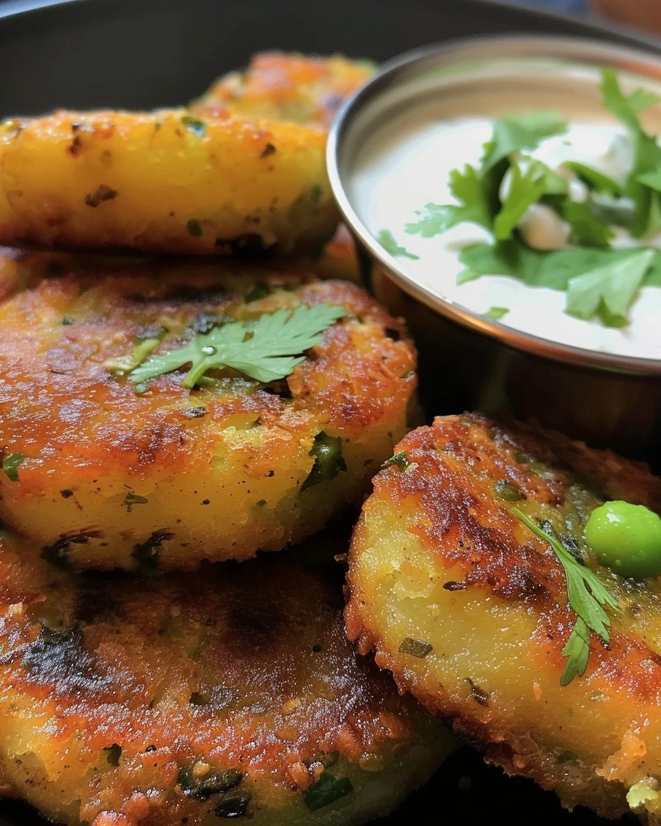 Delicious Aloo Tikki Indian Potato Cakes Recipe finished dish