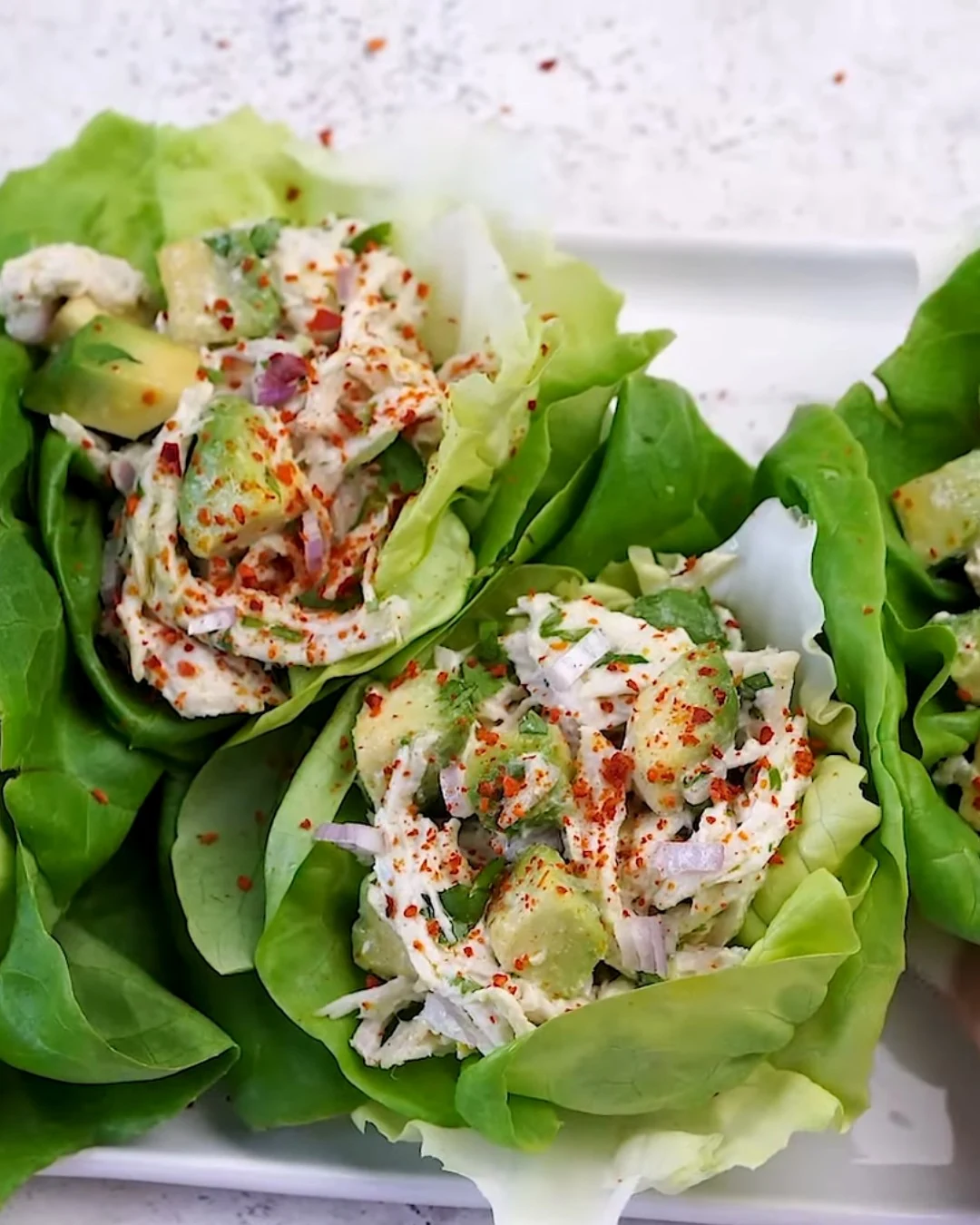 Delicious Avocado Chicken Salad Lettuce Wraps Recipe finished dish