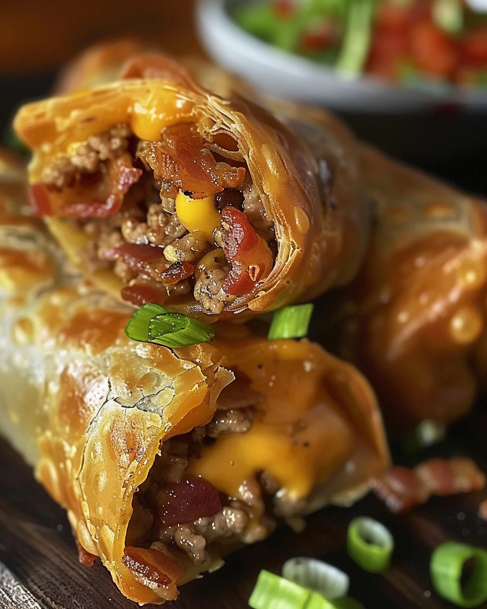 Delicious Bacon Cheeseburger Eggrolls Recipe finished dish