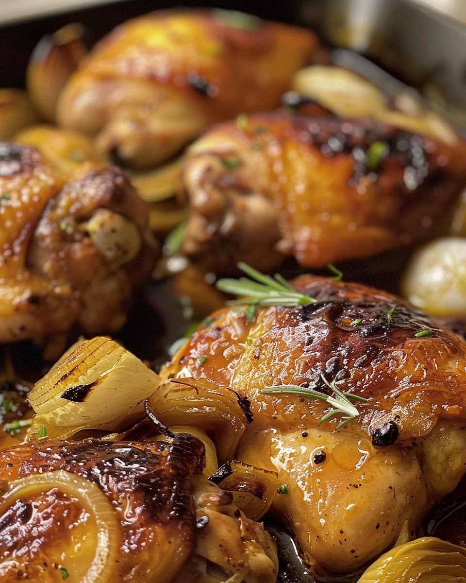 Delicious Baked Chicken Thighs with Onions Recipe finished dish