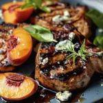 Delicious Balsamic Peach Pork Chops with Blue Cheese Recipe finished dish