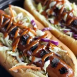 Delicious BBQ Glazed Hot Dogs with Spicy Slaw Recipe finished dish