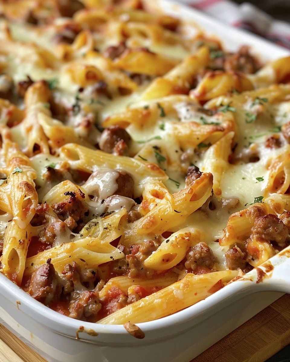 Delicious Beef Sausage Pasta Bake Recipe finished dish