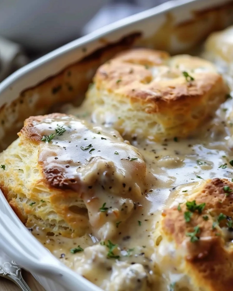 Delicious Biscuits and Gravy Casserole Recipe finished dish