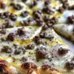 Delicious Biscuits and Sausage Gravy Breakfast Pizza Recipe finished dish