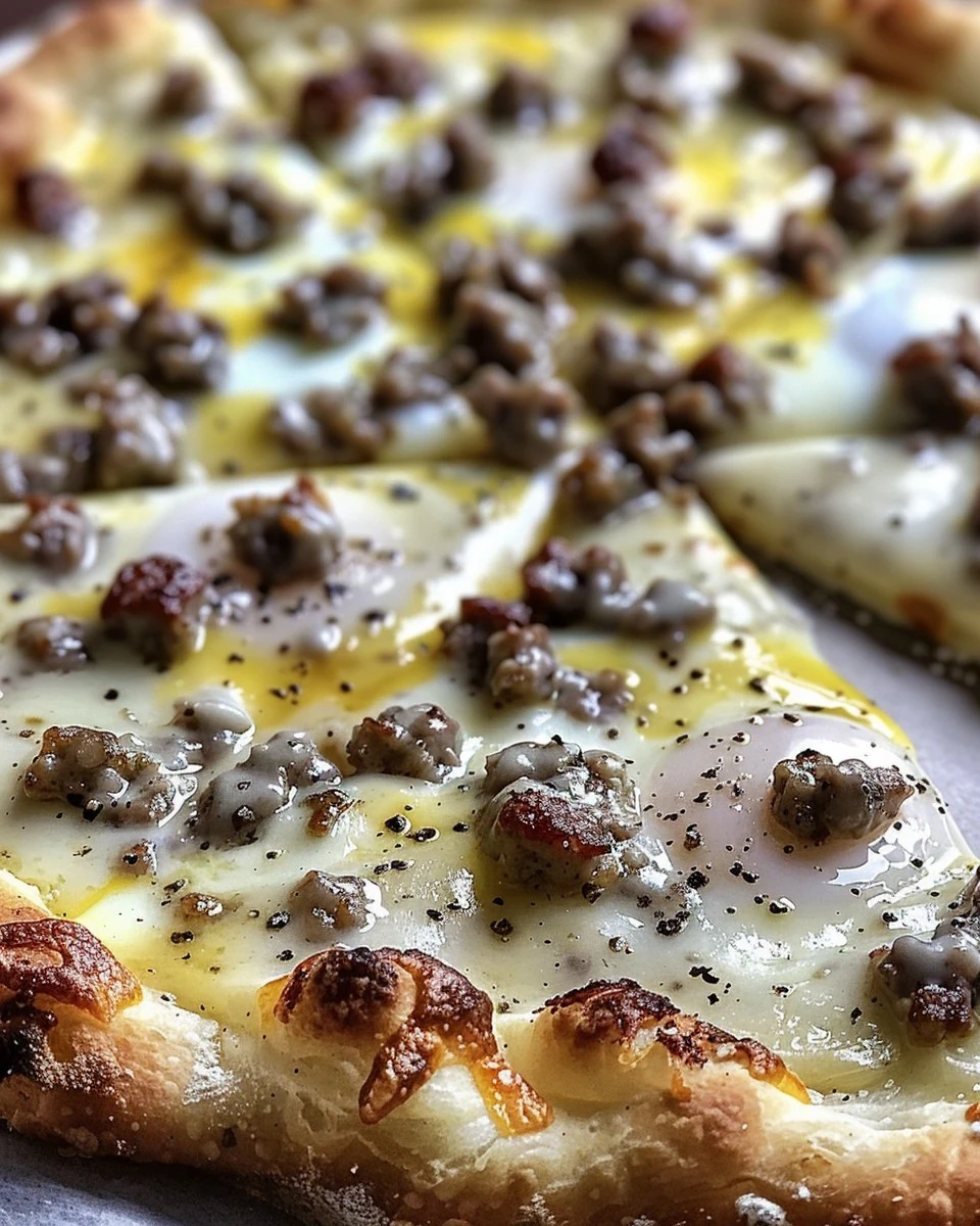 Delicious Biscuits and Sausage Gravy Breakfast Pizza Recipe finished dish