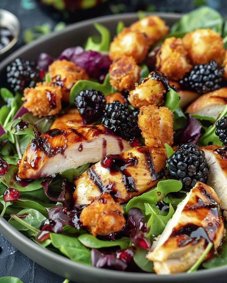 Delicious Blackberry Balsamic Grilled Chicken Salad Recipe finished dish