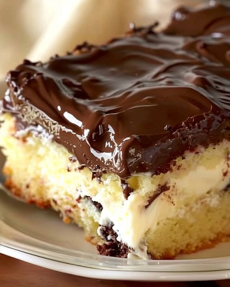 Delicious Boston Cream Poke Cake Mix Recipe finished dish