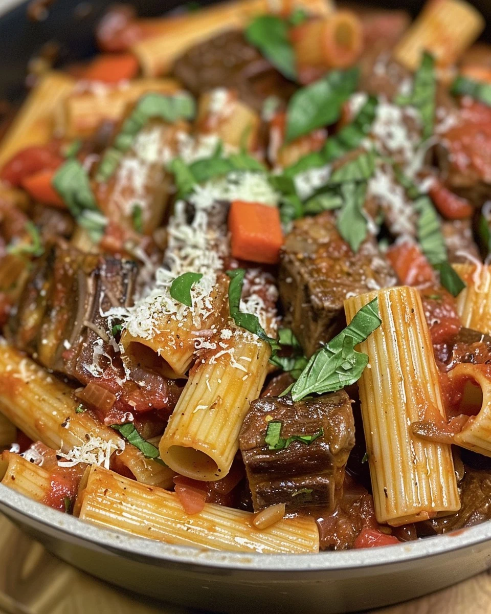 Delicious Braised Beef Short Rib Rigatoni Recipe finished dish
