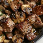 Delicious Buttered Steak Bites with Mushrooms Recipe finished dish