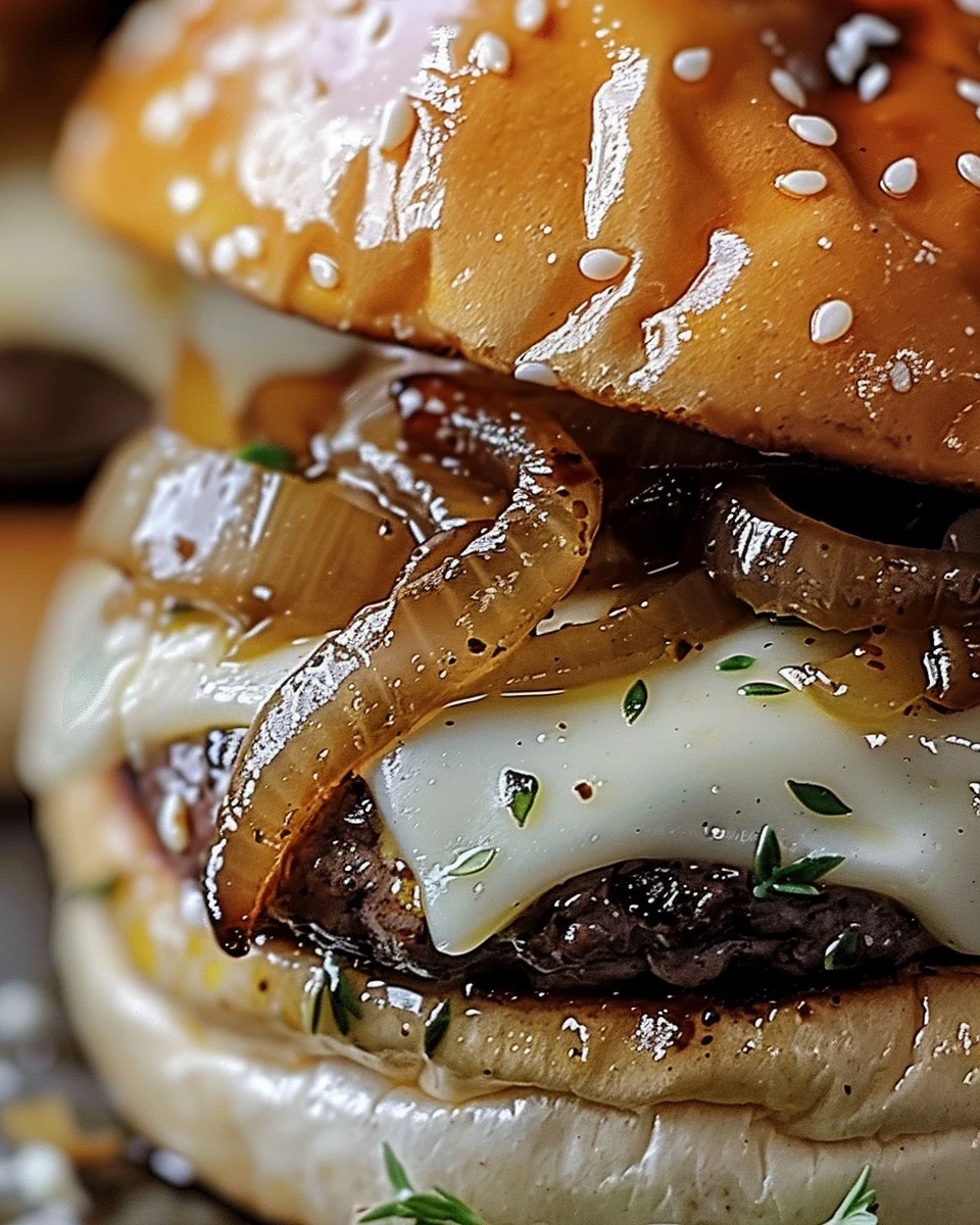 Caramelized Onion Burgers with Gruyère Cheese