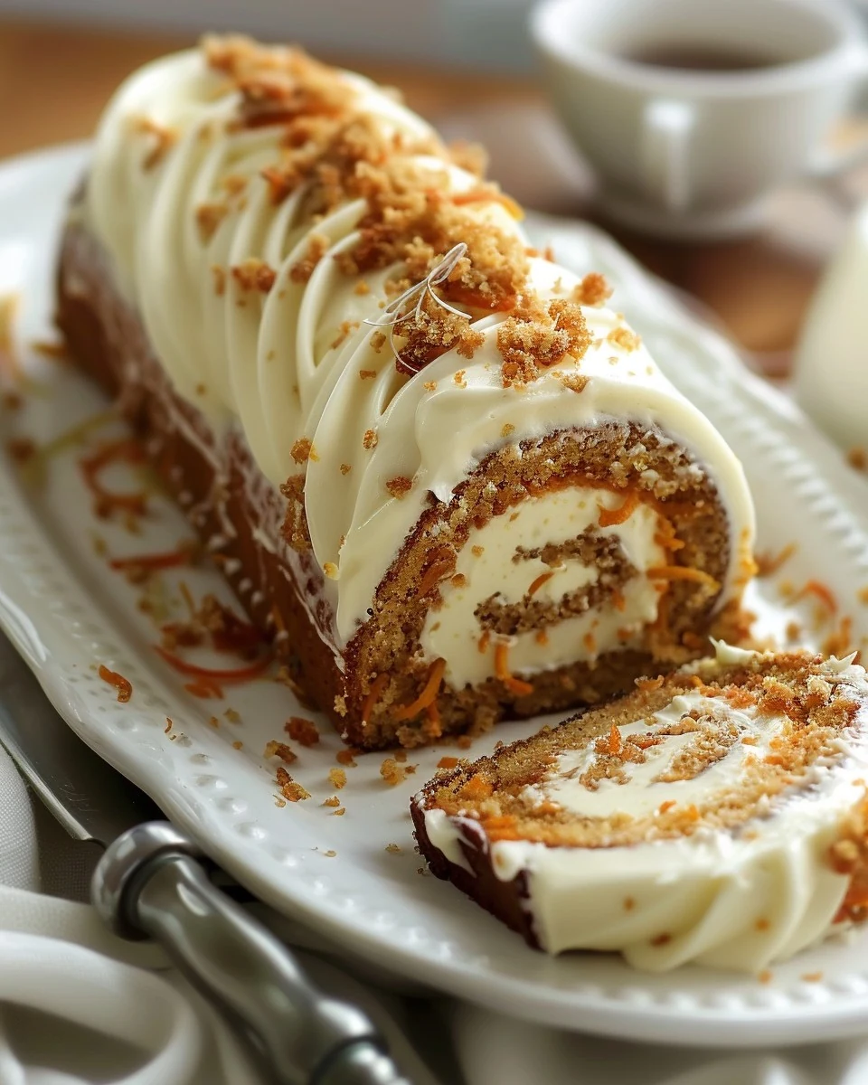 Delicious Carrot Cake Roll with Cream Cheese Filling finished dish