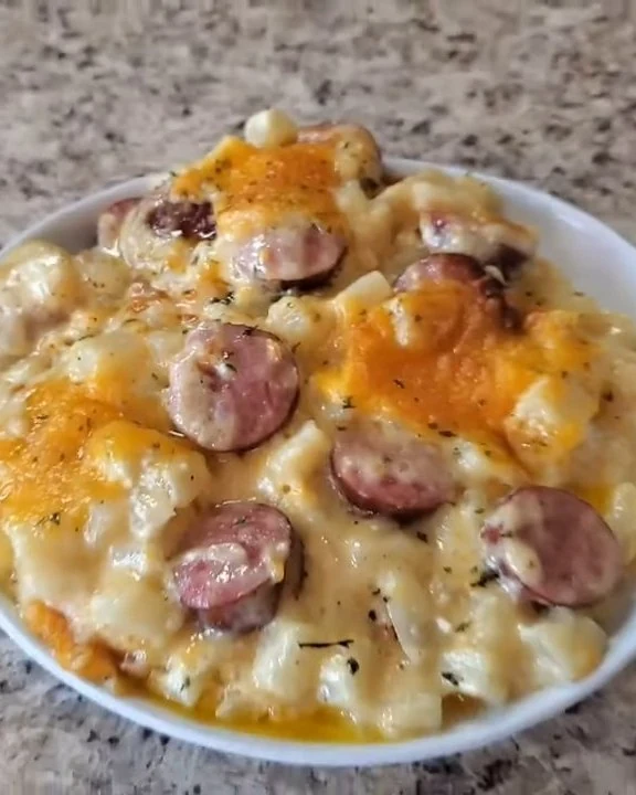 Delicious Cheese Potato and Smoked Sausage Casserole Recipe finished dish