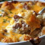 Delicious Cheesy Tater Tot Breakfast Casserole Recipe finished dish