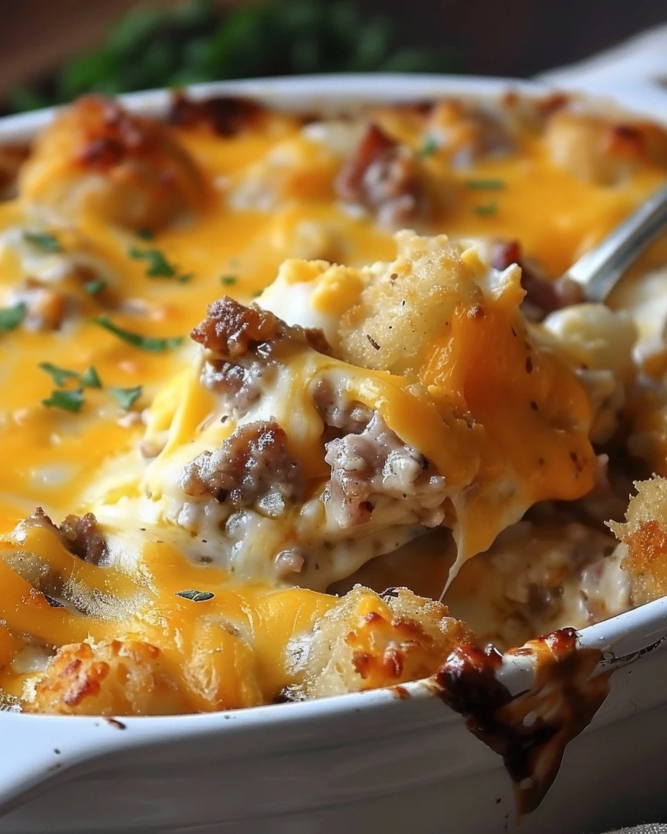 Delicious Cheesy Tater Tot Breakfast Casserole Recipe finished dish