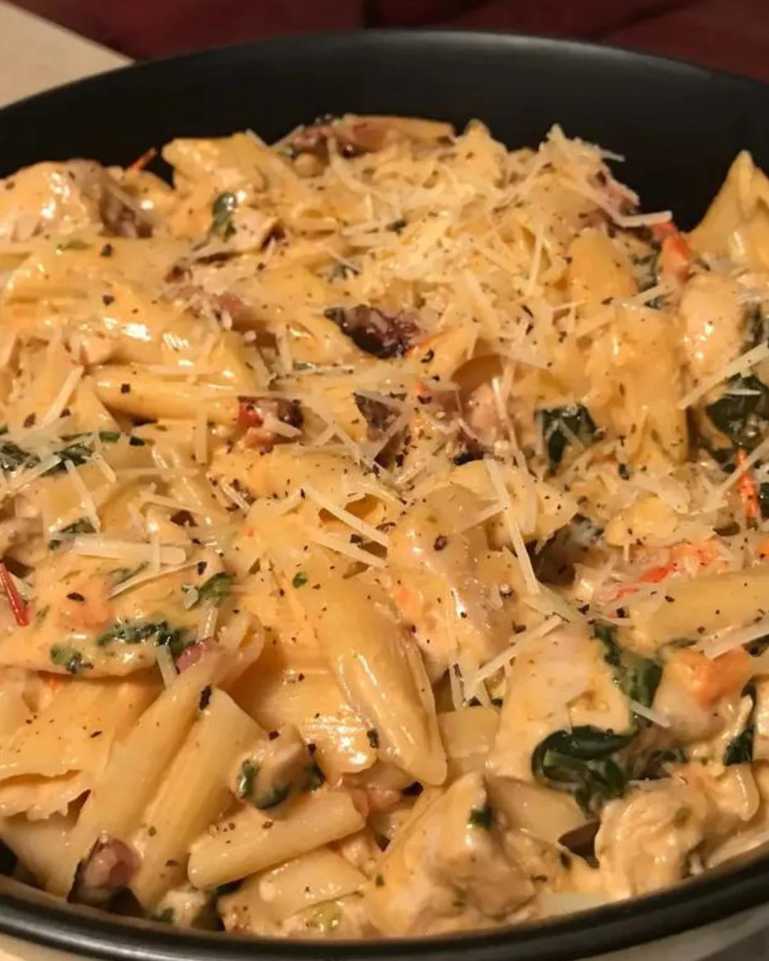 Delicious Chicken Bacon Spinach Penne Recipe finished dish