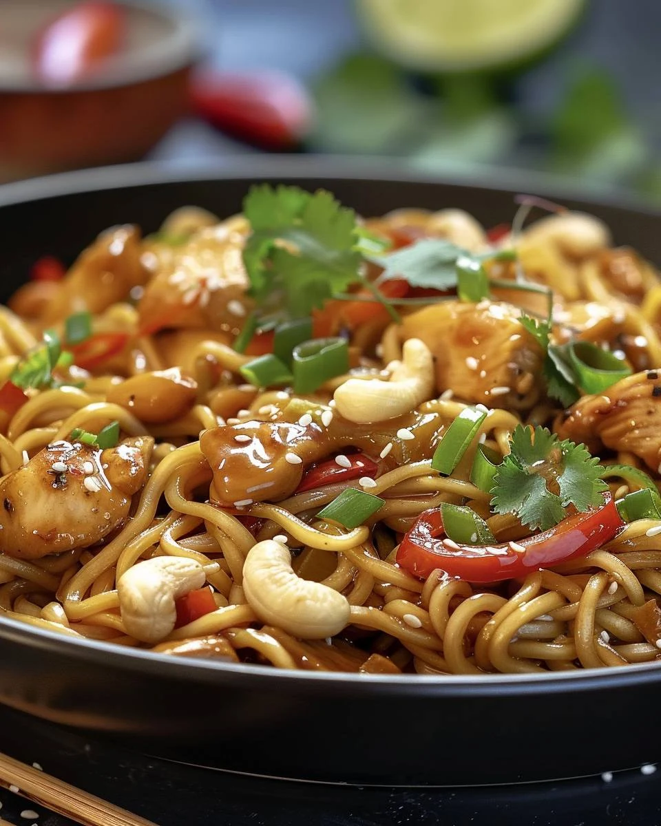 Delicious Chicken Cashew Noodles Recipe finished dish