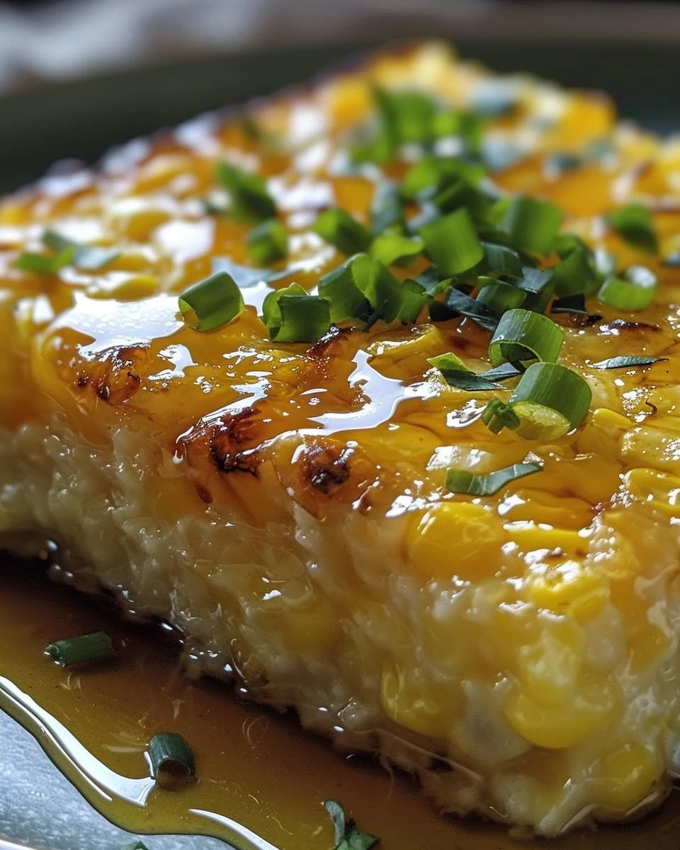 Delicious Corn Pudding with Honey Lime Glaze Recipe finished dish