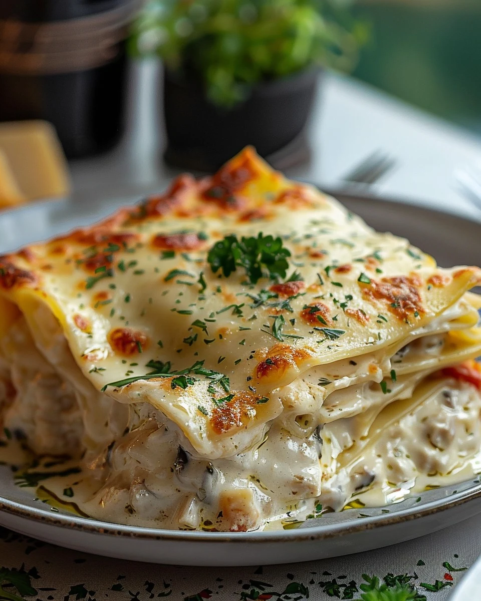 Delicious Creamy Chicken Lasagna with White Sauce Recipe finished dish