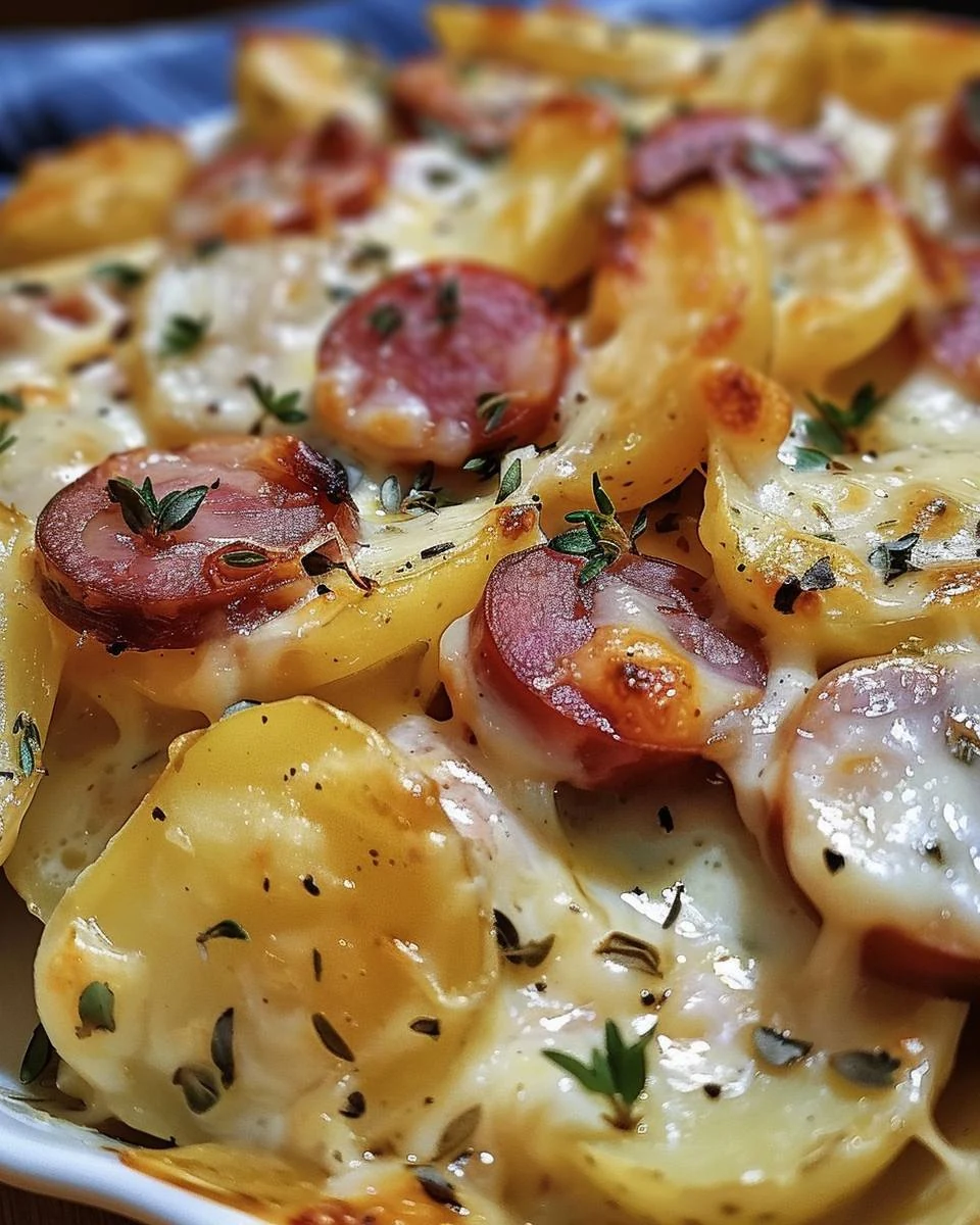 Delicious Creamy Scalloped Potatoes Kielbasa Recipe finished dish