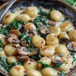 Delicious Creamy Spinach and Mushroom Gnocchi with Garlic and Smoked Paprika Cream Sauce Recipe finished dish