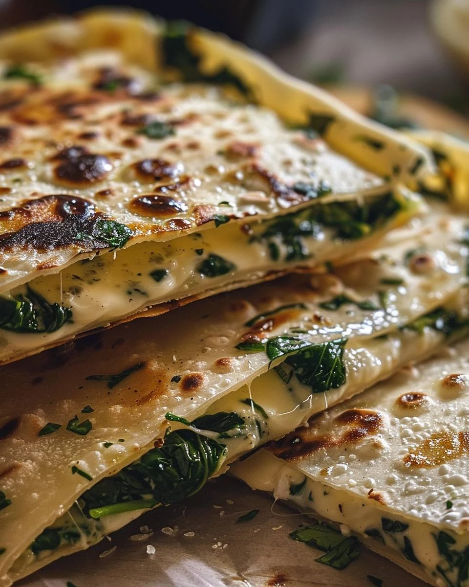 Delicious Creamy Spinach Cheese and Garlic Gozleme Recipe finished dish