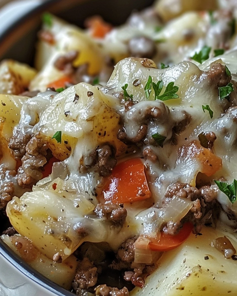 Delicious Crockpot Cheesesteak Potato Casserole Recipe finished dish
