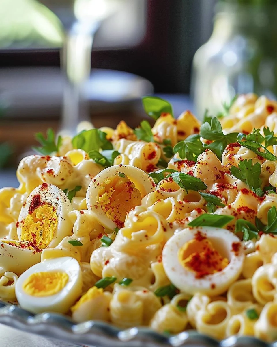 Delicious Deviled Egg Pasta Salad Recipe finished dish