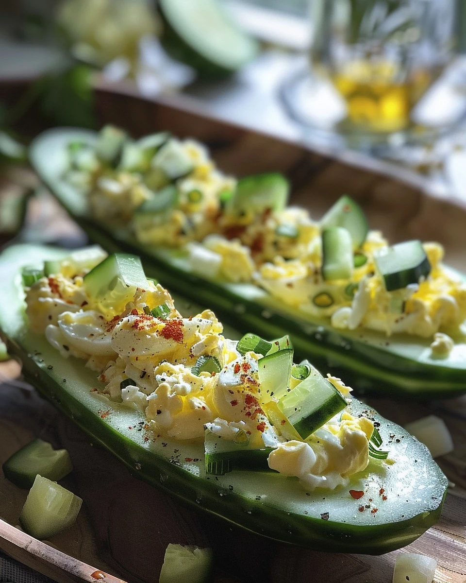 Delicious Egg Salad Cucumber Boats Recipe finished dish