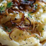 Delicious French Onion Smashed Potatoes Recipe finished dish