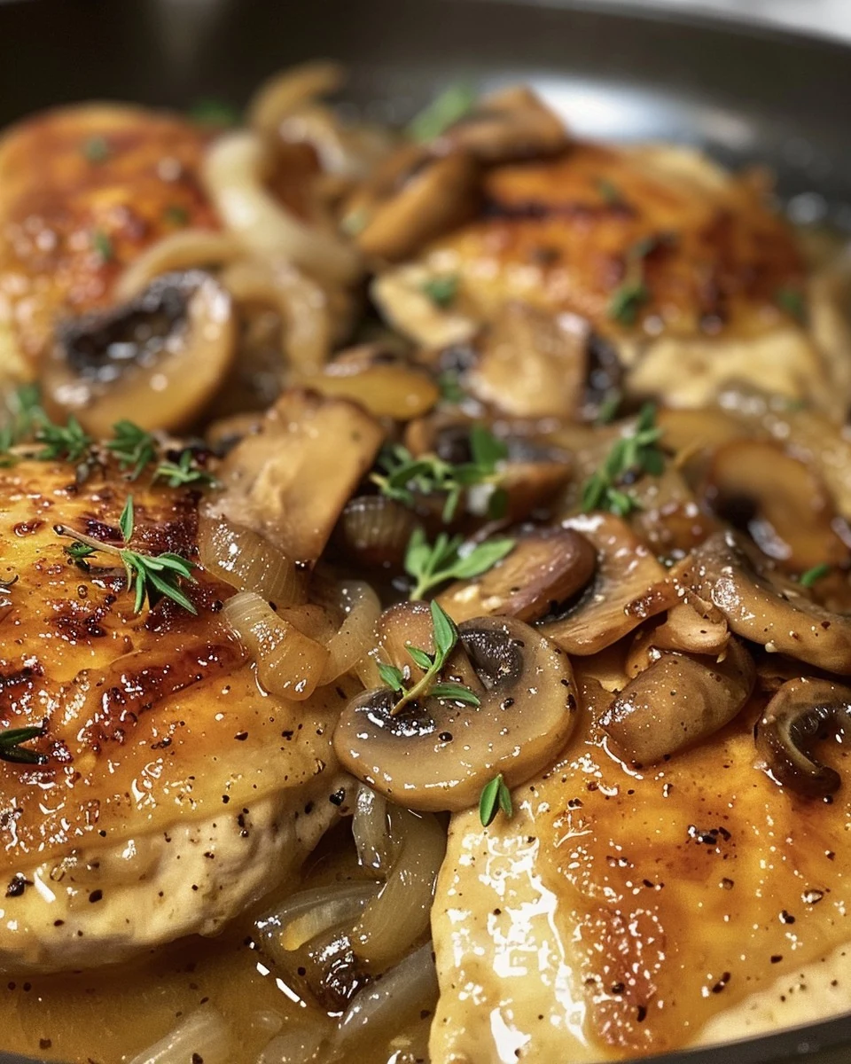 Delicious French Onion Smothered Chicken with Mushrooms finished dish