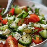 Delicious Fresh Tomato and Cucumber Salad with Feta Recipe finished dish