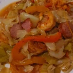 Delicious Fried Cabbage with Shrimp Sausage Bacon Recipe finished dish