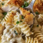 Delicious Garlic Parmesan Chicken Pasta Bake Recipe finished dish