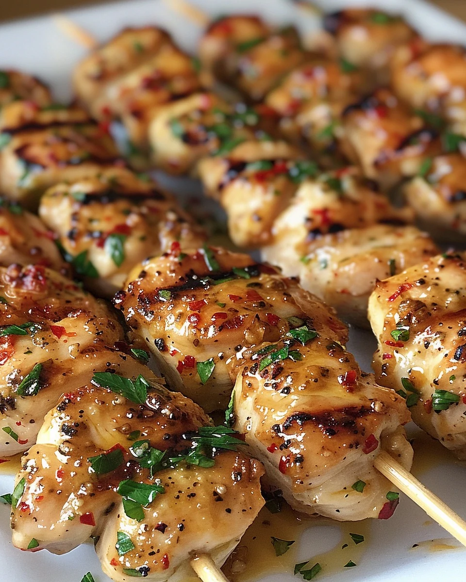 Delicious Garlic Parmesan Chicken Skewers Recipe finished dish