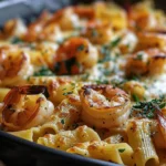 Delicious Garlic Shrimp Pasta Bake Recipe for Dinner finished dish