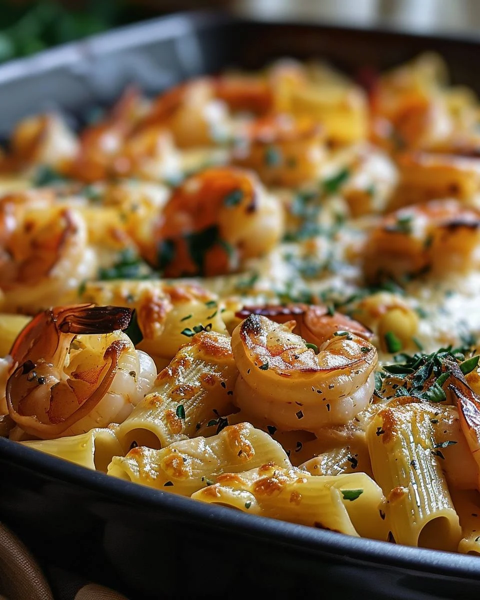 Delicious Garlic Shrimp Pasta Bake Recipe for Dinner finished dish
