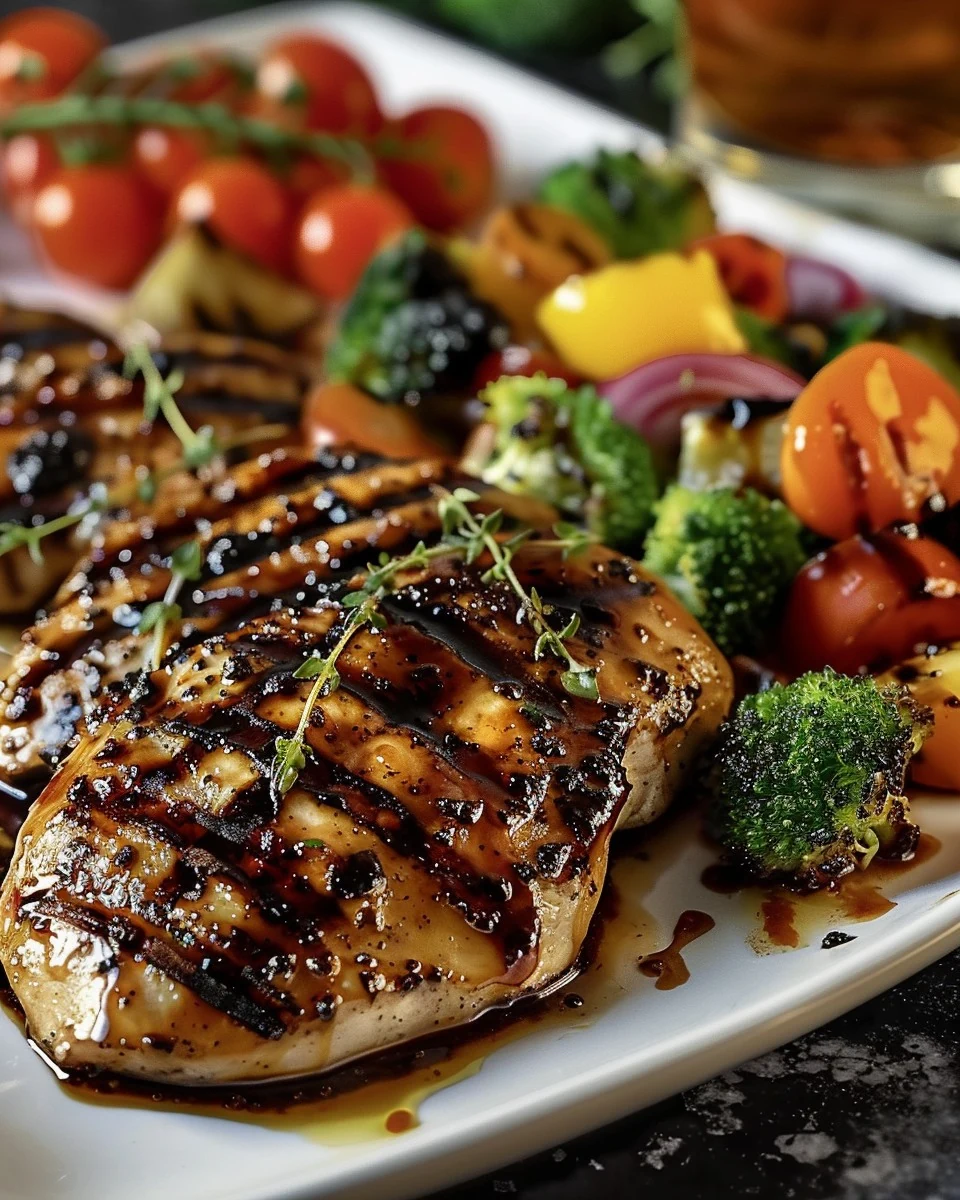 Delicious GRILLED HONEY BALSAMIC CHICKEN WITH VEGETABLES finished dish