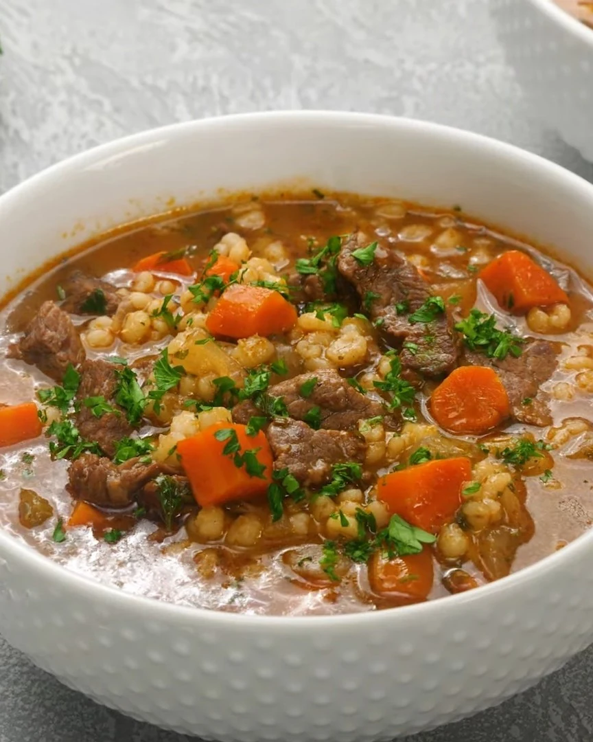 Delicious Hearty Beef Barley Soup Recipe finished dish