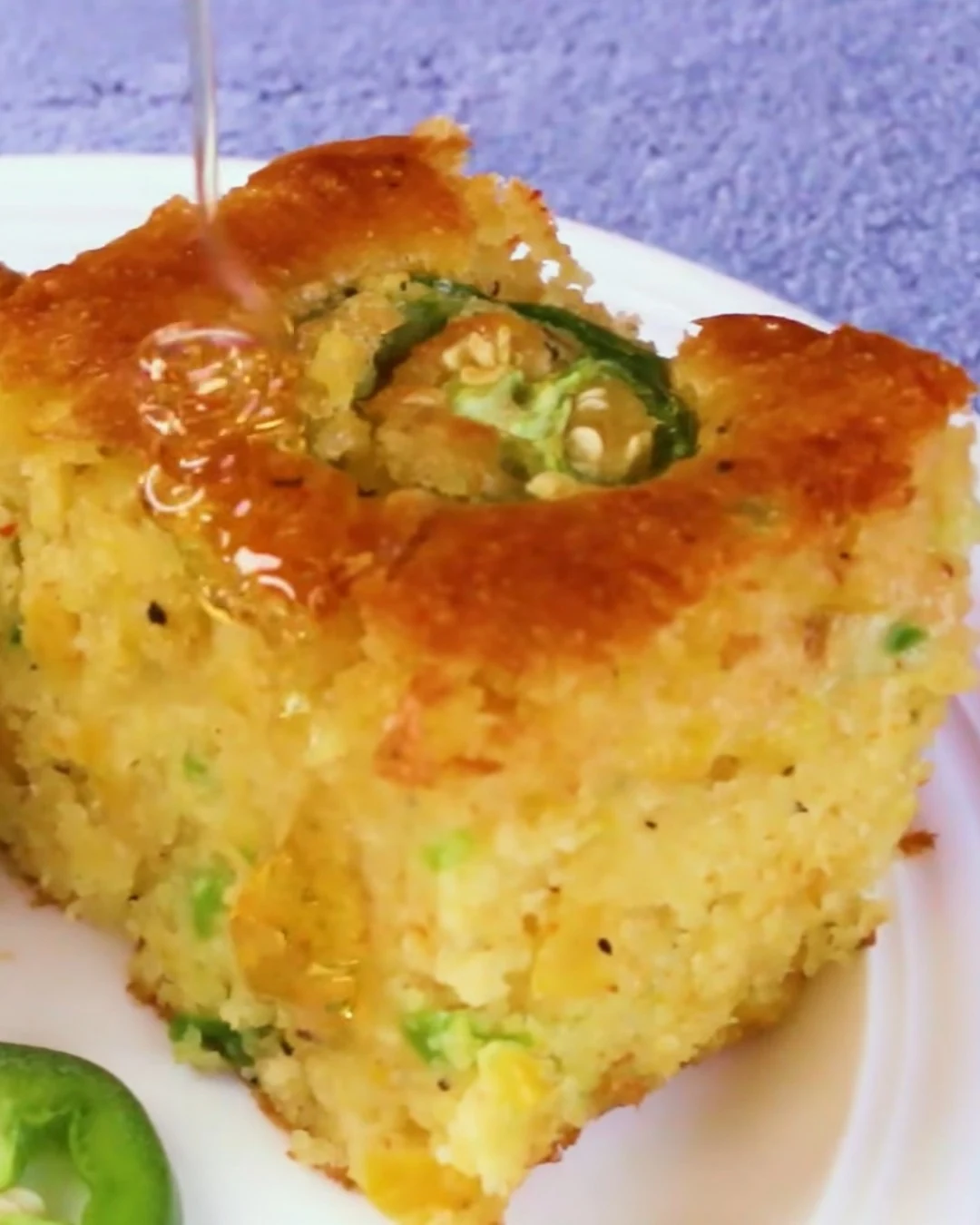 Delicious Jalapeño Cornbread Cake with Honey Lime Glaze finished dish