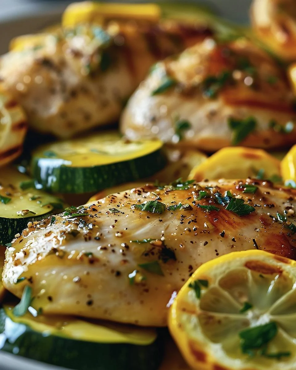 Delicious Lemon Herb Chicken with Zucchini and Squash Recipe finished dish