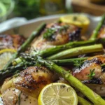 Delicious Lemon Roasted Spring Chicken with Asparagus finished dish