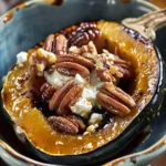 Delicious Maple Pecan Goat Cheese Roasted Acorn Squash Recipe finished dish